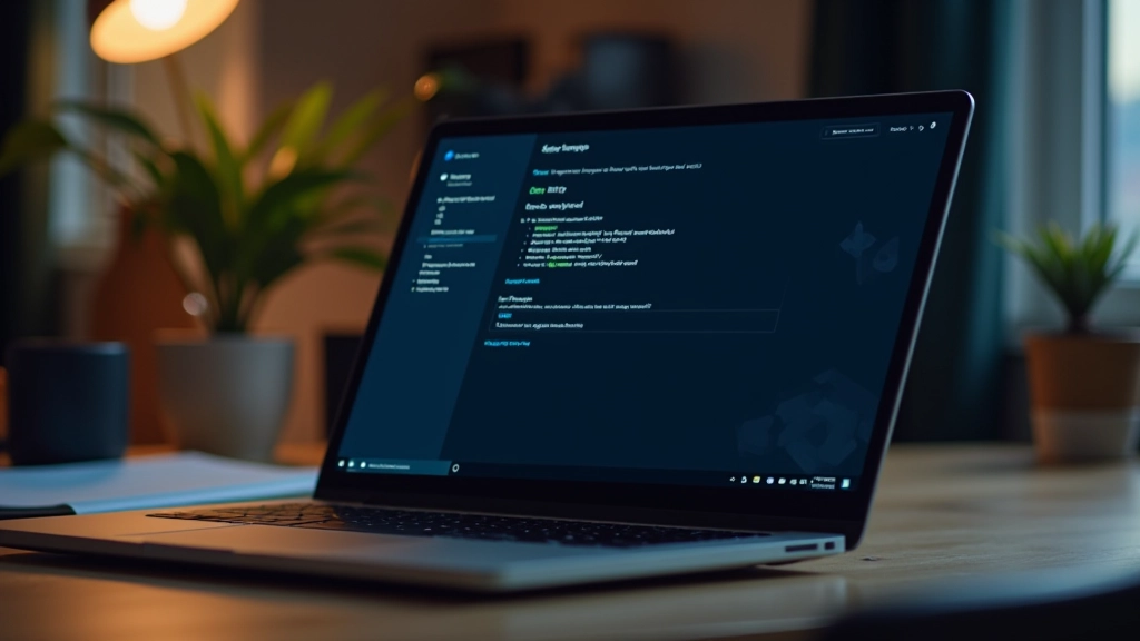 Laptop-Monitor zeigt System-Updates und Installationsprozess auf dunklem Hintergrund