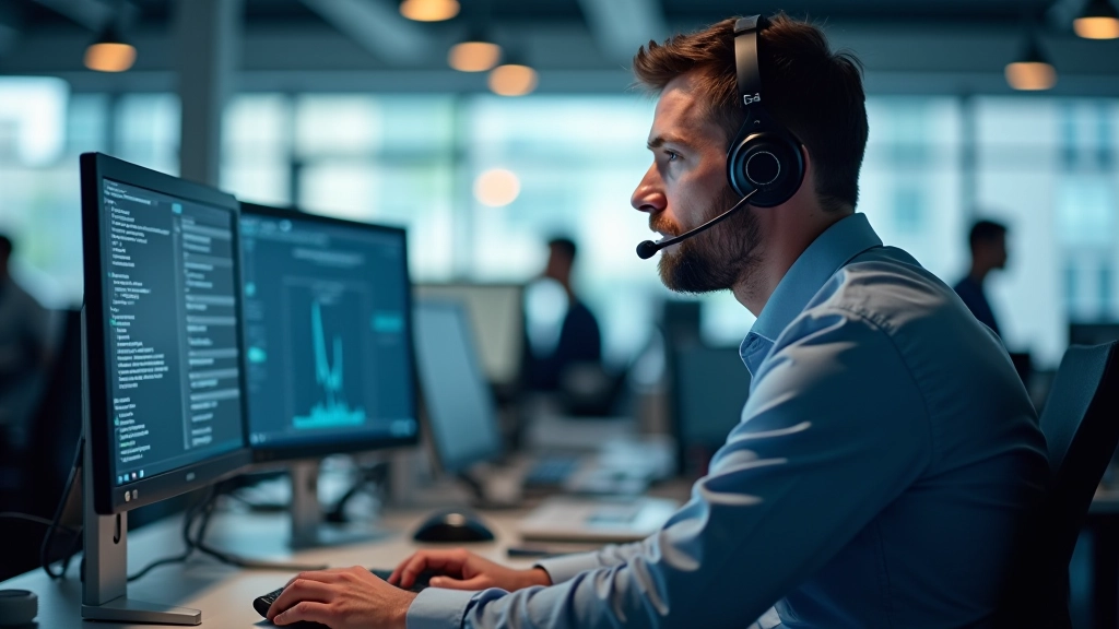 Modernes IT-Support-Büro mit technischem Arbeitsplatz