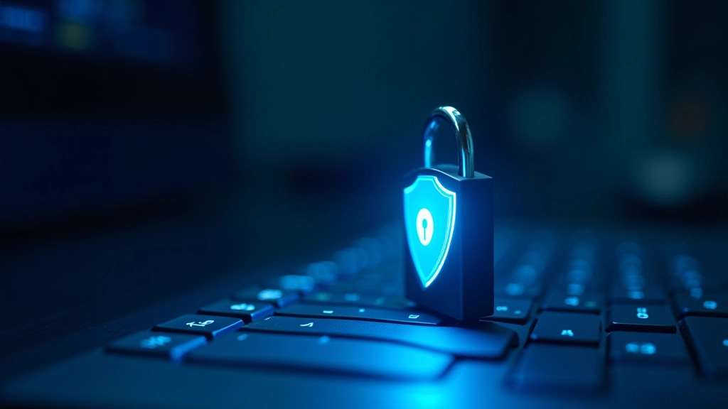 Sicherheitsschloss und Tastatur mit digitalem Schutzschild, moderne Cybersecurity Visualisierung