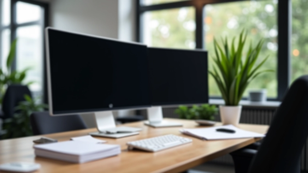 Modernes Büro mit mehreren Monitoren und PC-Arbeitsplatz